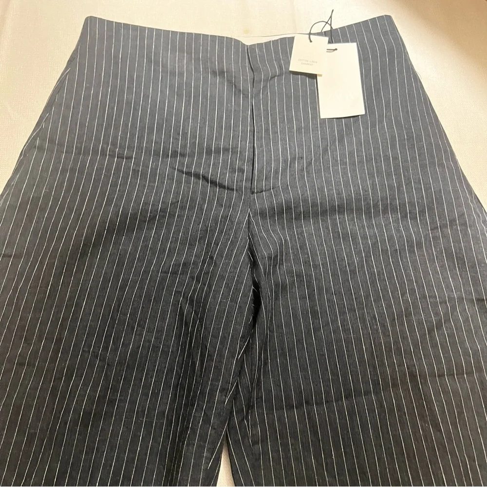 ZARA Balloon Navy Linen Blend Pinstripe Trouser NWT
